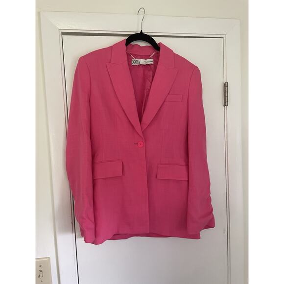 Zara Blazer Women Small Oversized Jacket Barbie Fuchsia Pink Coat Mid Length - Picture 1 of 9